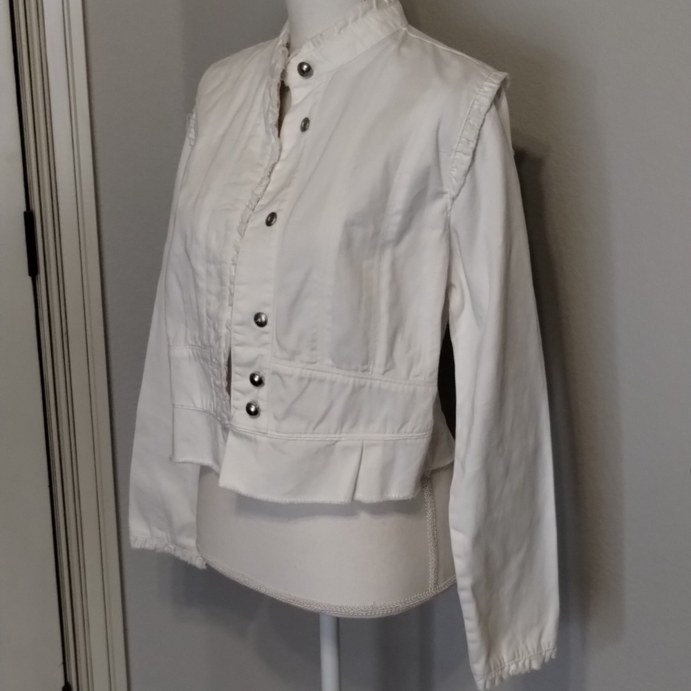 bcih White Jean Jacket Size Large Raw Edges Cropped - Picture 4 of 10